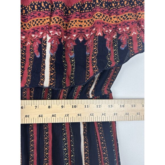 Free People Sz M Simone Flounce Patterned Strapless Jumpsuit  Wide Leg Red Black - Picture 4 of 14